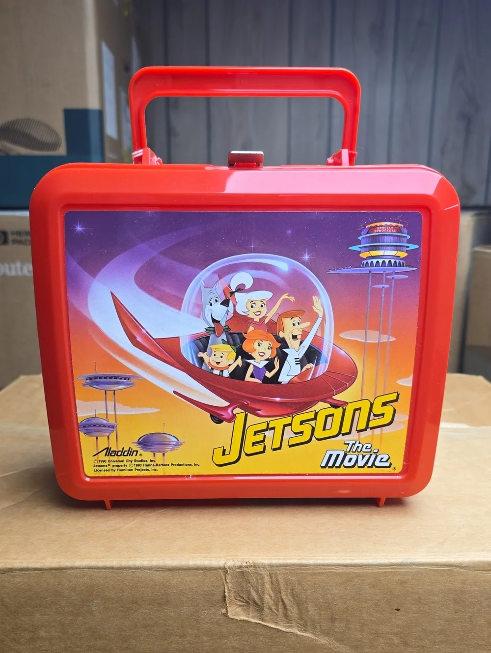 Vintage Jetsons The Movie Red Kids Lunchbox 1990 Aladdin Brand